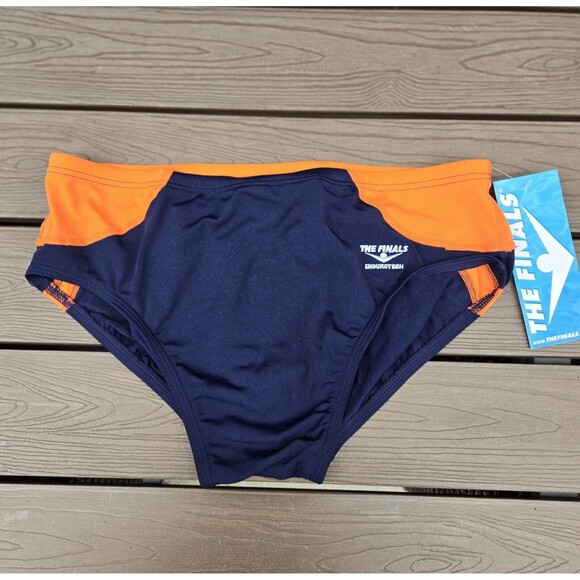 TYR The Finals Shark Splice Orange/Navy Splice Racer Briefs, Boy Sz 26, NEW - Picture 1 of 2
